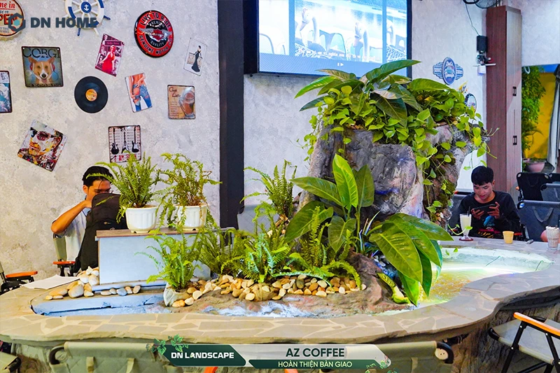 Tiểu cảnh hồ cá quán AZ COFFEE được DN Landscape chăm chút thiết kế - thi công