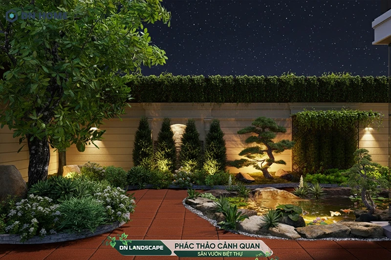 Vẻ đẹp lung linh, lãng mạn của cảnh quan sân vườn biệt thự về đêm