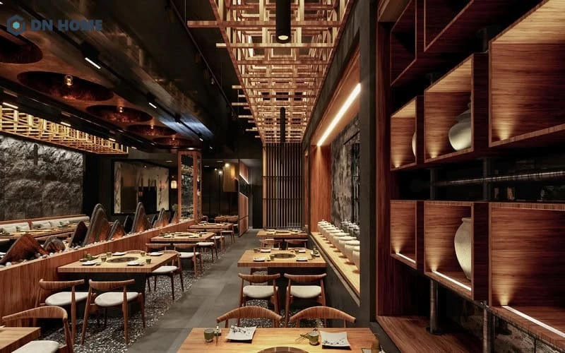Không gian nhà hàng lẩu nướng Nhật Bản bài trí tinh tế