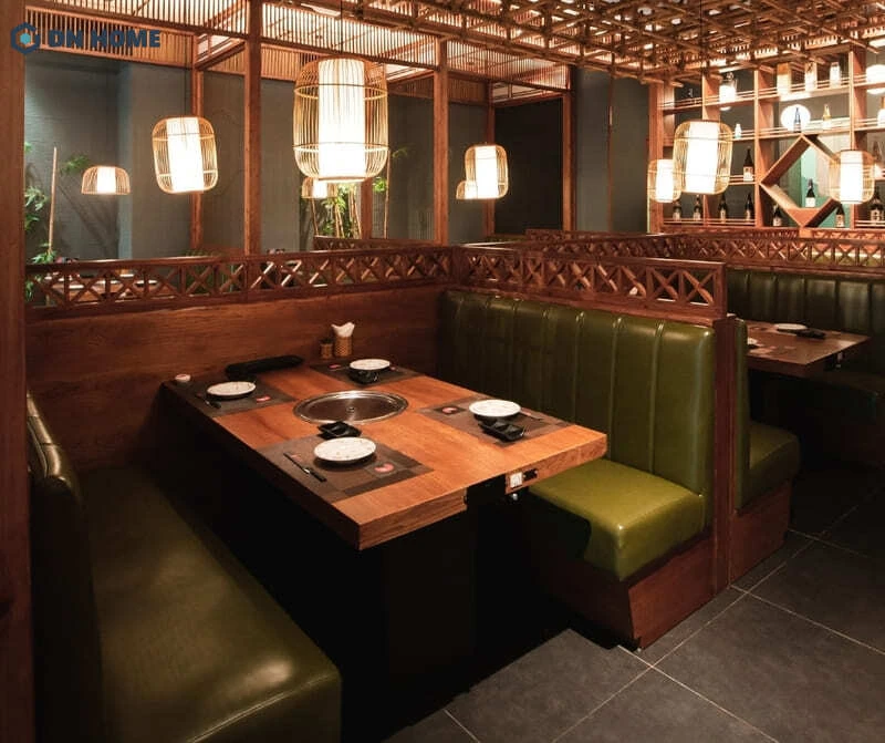 Gỗ là vật liệu chính trong thiết kế các nhà hàng lẩu nước Nhật Bản