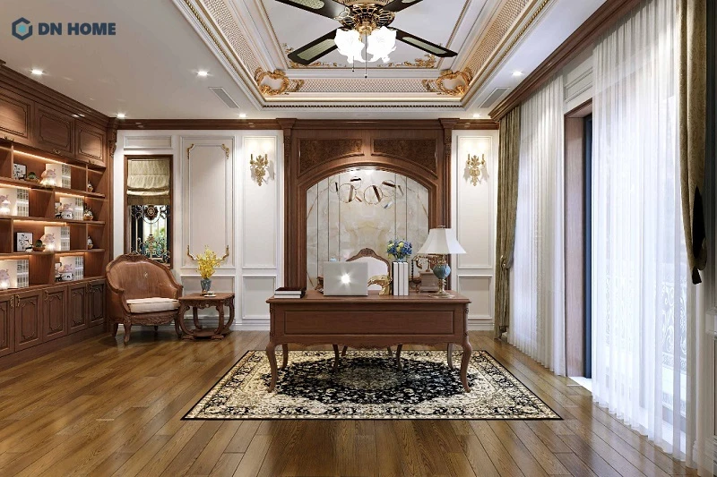 Phòng làm việc riêng thiết kế với bố cục rõ ràng, ngăn nắp, tạo cảm hứng làm việc ngay từ khi bước vào