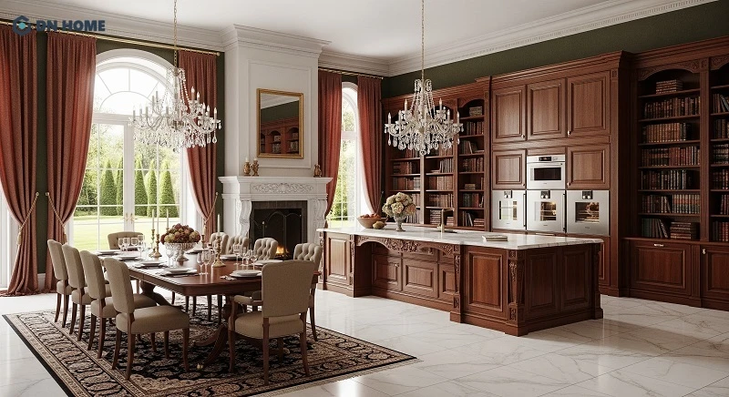 Không gian bếp, bàn ăn gây ấn tượng mạnh với vẻ đẹp lộng lẫy