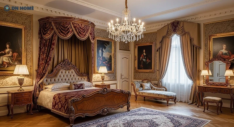 Phòng ngủ biệt thự thiết kế theo phong cách tân cổ điển tựa như lạc