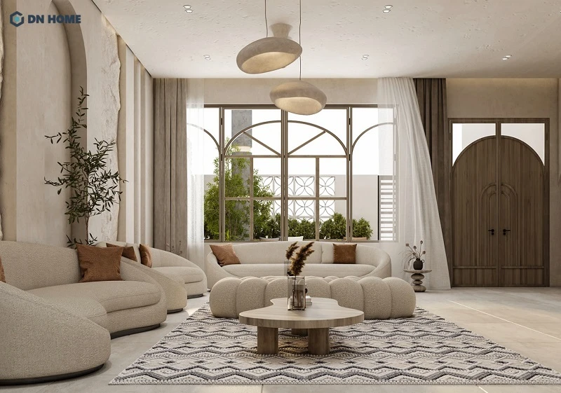 Mẫu thiết kế nội thất phòng khách biệt thự theo phong cách kiến trúc Indochine