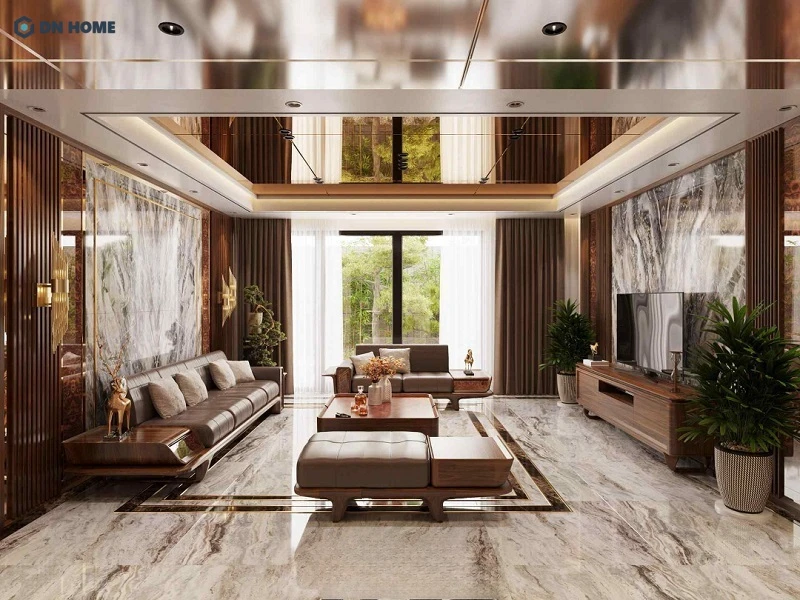 Phòng khách biệt thự thiết kế theo phong cách Luxury, gợi nên cảm giác đẳng cấp, sang trọng của gia chủ