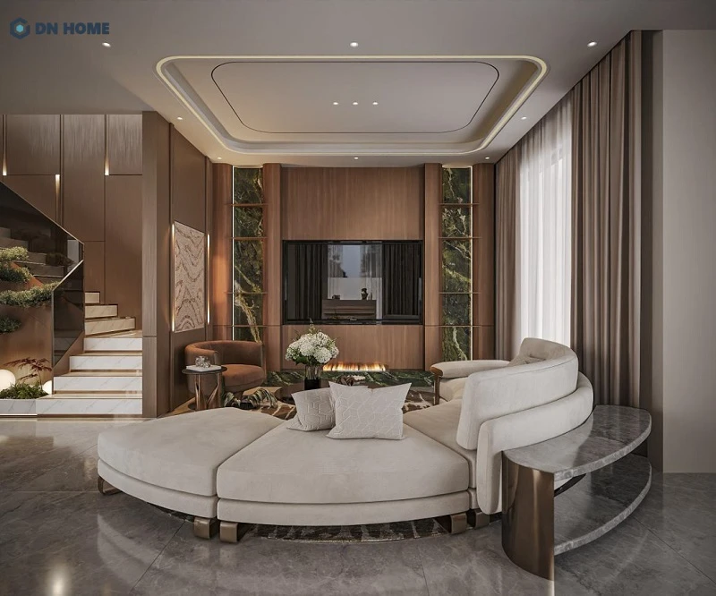 Không gian phòng khách biệt thự thiết kế theo phong cách Luxury