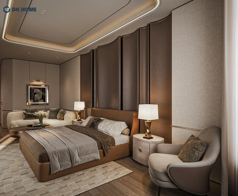 Không gian phòng ngủ Luxury với sự kết hợp hài hoà giữa các loại vật liệu và màu sắc