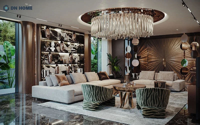 Không gian phòng khách sang trọng, thể hiện được sự bề thế của gia chủ