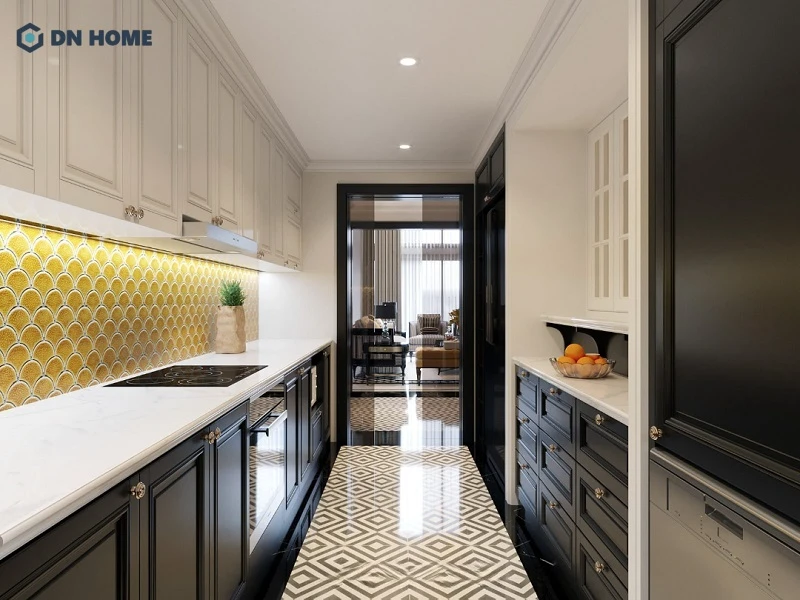 Không gian bếp điểm xuyết vài đường nét hoài cổ