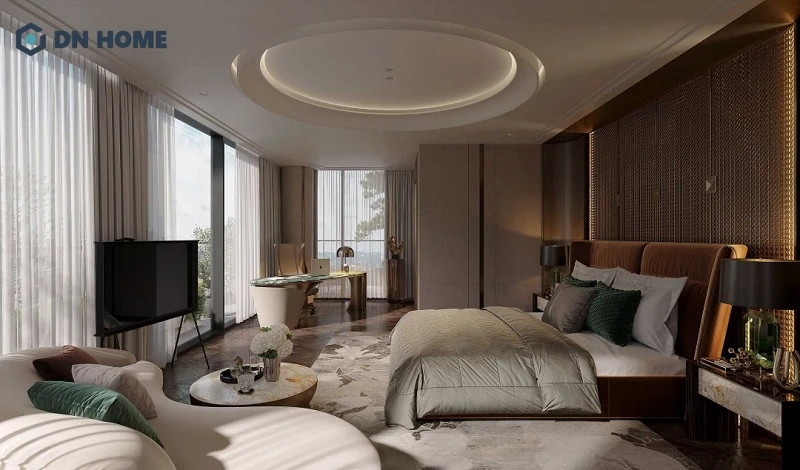 Không gian phòng ngủ tràn ngập ánh sáng tự nhiên của căn hộ Duplex 3 phòng ngủ