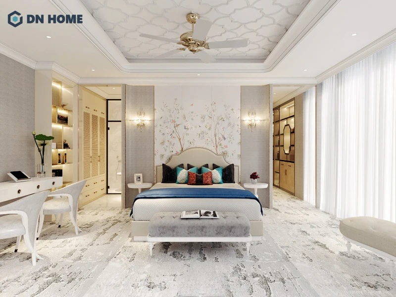 Không gian phòng ngủ rộng rãi, kết hợp hài hoà giữa ánh sáng tự nhiên và hệ thống chiếu sáng nhân tạo