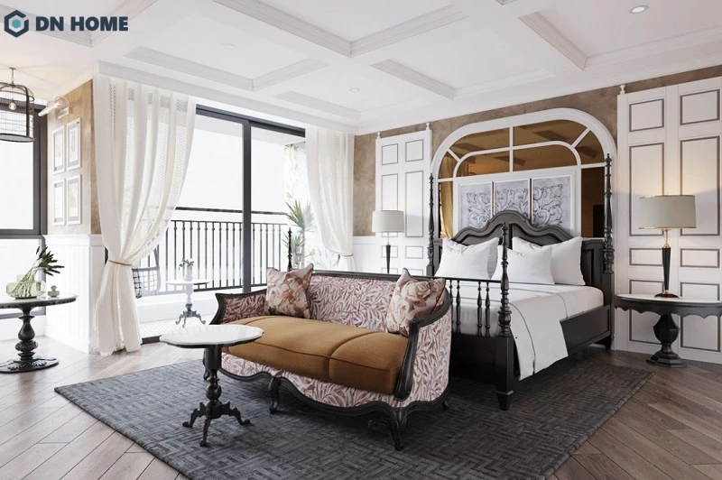 Không gian phòng ngủ kết hợp các màu sắc hài hoà, cùng việc tận dụng tối đa ánh sáng tự nhiên tạo nên nơi nghỉ ngơi thoải mái