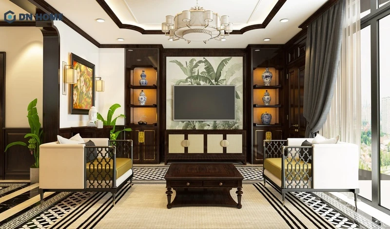 Thiết kế nội thất chung cư 3 phòng ngủ phong cách indochine
