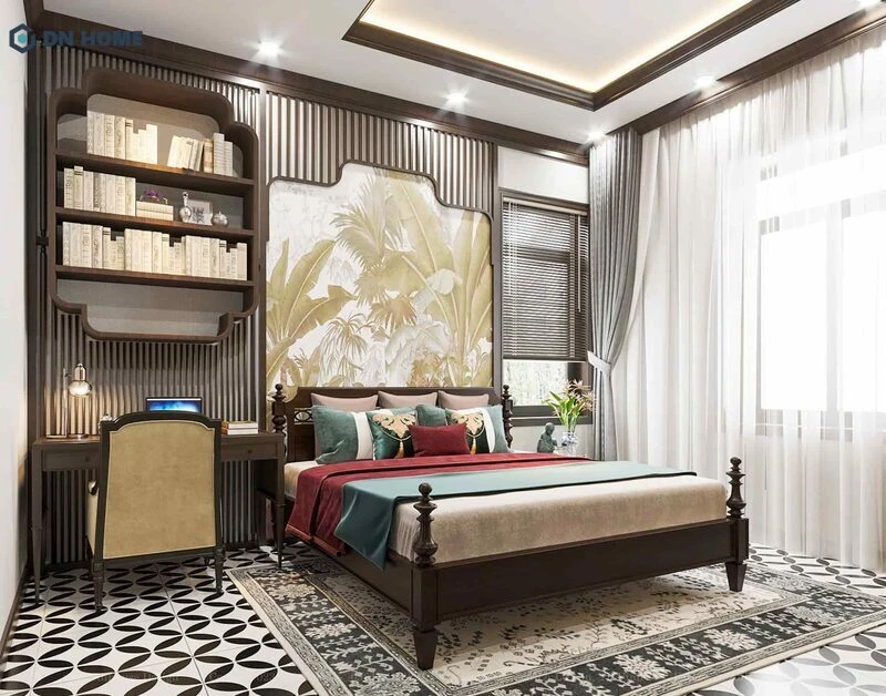 Phòng ngủ sử dụng gạch bông lót sàn giúp không gian trở nên ấm cúng, lạ mắt