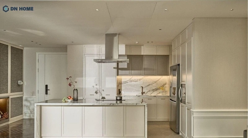 Vật liệu sử dụng thiết kế nội thất hầy như từ gỗ, có màu sắc hài hòa với tổng thể căn hộ