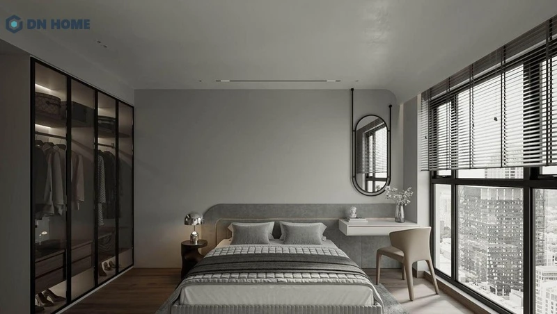 Hệ thống cửa sổ kính lớn giúp phòng ngủ trở nên thông thoáng, rộng rãi