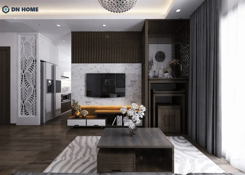 Phòng thờ được thiết kế bên tủ tivi