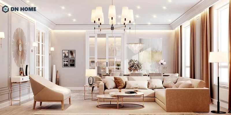 Thiết kế nội thất chung cư phòng khách theo phong cách tân cổ điển