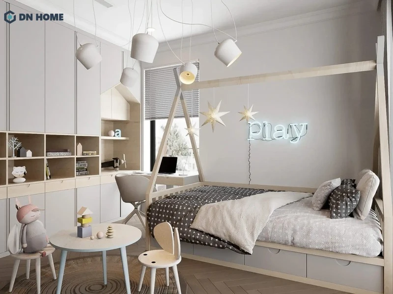 Phòng ngủ cho trẻ được thiết kế đơn giản, nội thất thông minh