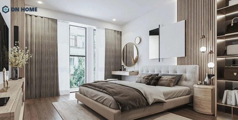 Sử dụng gam màu trắng thanh lịch chủ đạo kết hợp nội thất gỗ làm điểm nhấn