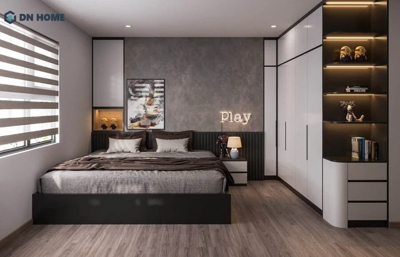 Giường ngủ được giường bố trí gần cửa sổ để đón được nhiều ánh sáng tự nhiên