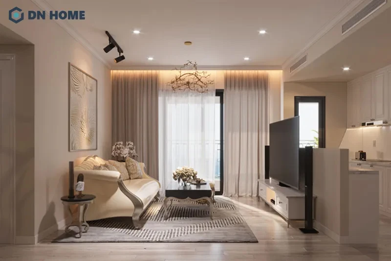 Rèm cửa mỏng tạo hiệu ứng xuyên sáng mềm mại, giúp không gian phòng khách thêm sinh động