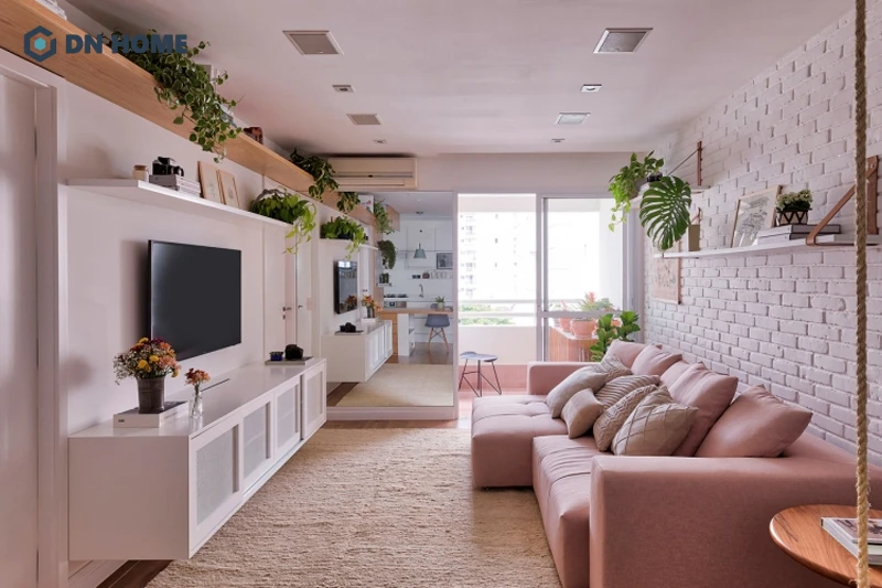 Phòng khách chung cư diện tích 17m2 ưu tiên thiết kế theo chiều dọc