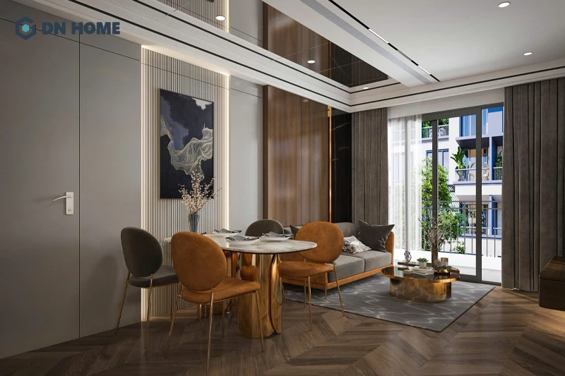 Phòng khách chung cư diện tích 45m2 thiết kế thơ phong cách luxury