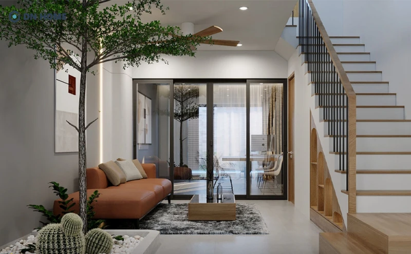 Thiết kế phòng khách nhà ống 4m tạo cảm giác gần gũi với thiên nhiên