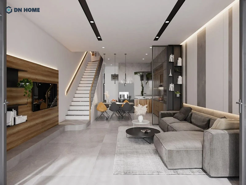 Phòng khách cho nhà ống có bố trí thêm không gian mở