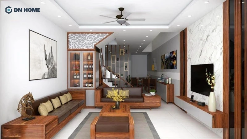 Mẫu phòng cách có thiết kế đẹp cho nhà ống 4m với kệ tủ đa năng