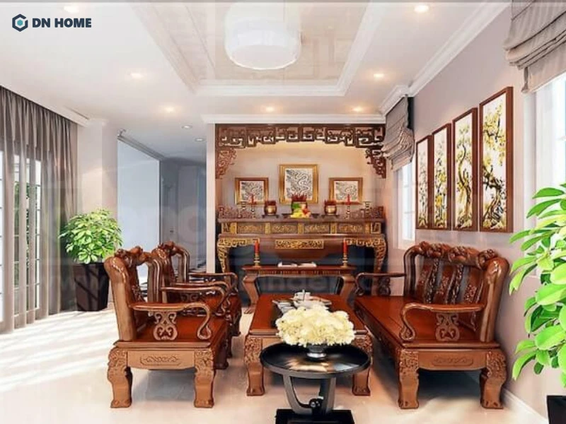 Thiết kế phòng khách nhà ống 4m có khu vực bàn thờ
