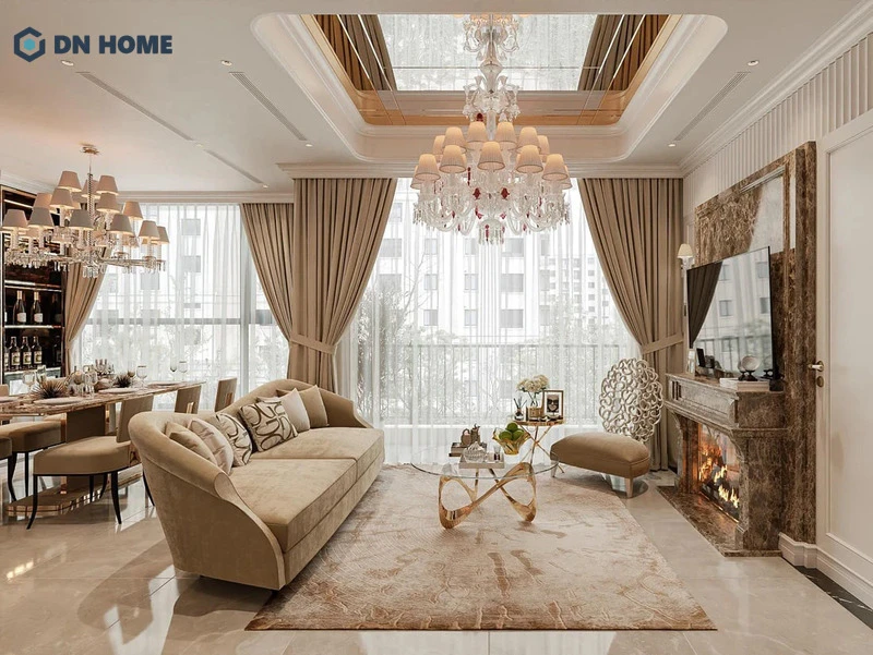 Phòng khách theo hướng tân cổ điển đẹp dành cho không gian chung cư