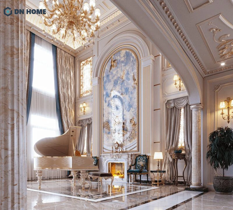 Thiết kế phòng khách tân cổ điển cho không gian thông tầng