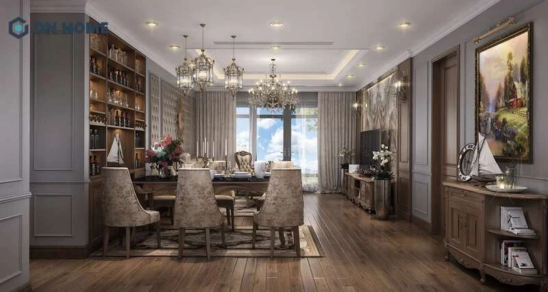 Kiểu thiết kế nội thất cho phòng khách theo hướng tân cổ điển quý phái