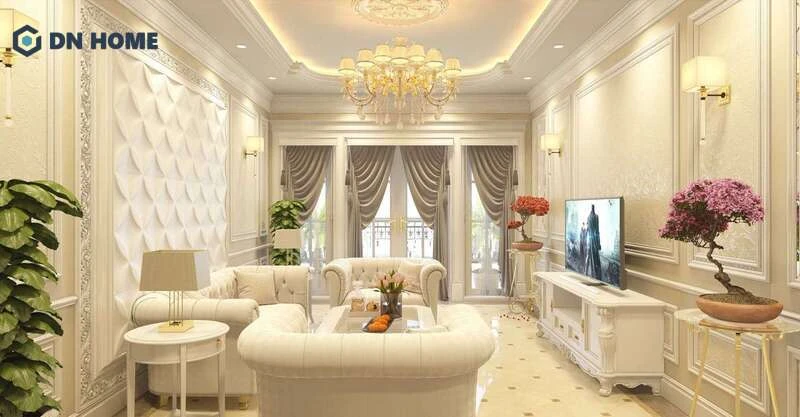 Phòng khách thiết kế tân cổ điển dành cho nhà có không gian nhỏ