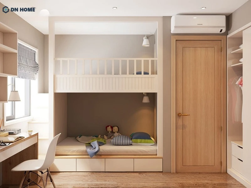 Thiết kế phòng ngủ nhỏ 9m2 với giường tầng, thích hợp cho nhà có 2 bé