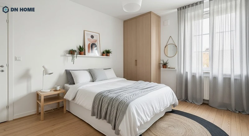 Gam màu chủ đạo là trắng, be kết hợp với vật liệu gỗ tự nhiên tạo nên không gian nghỉ ngơi thoải mái, thư thái