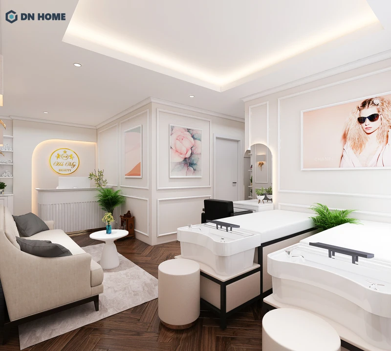 Thiết kế phòng phun xăm nhỏ liên thông quầy lễ tân