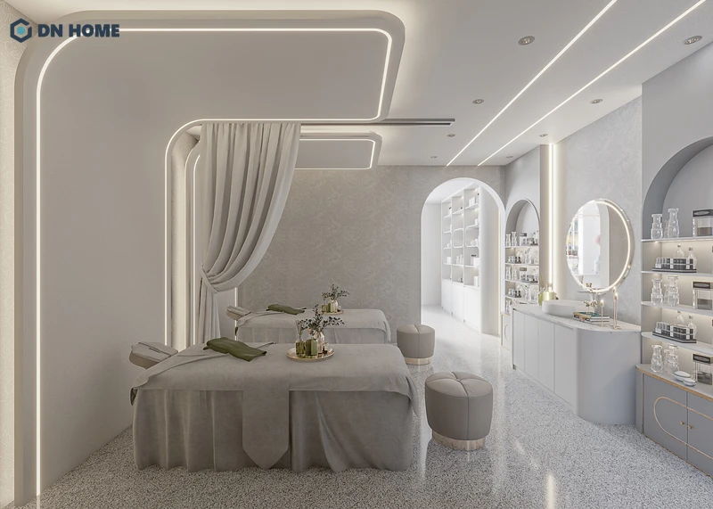 Bố trí nội thất gọn gàng và kết hợp tủ âm tường