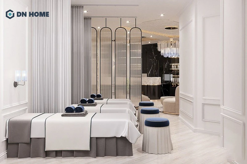 Spa trị liệu phong cách hiện đại sử dụng gam màu trung tính chủ đạo