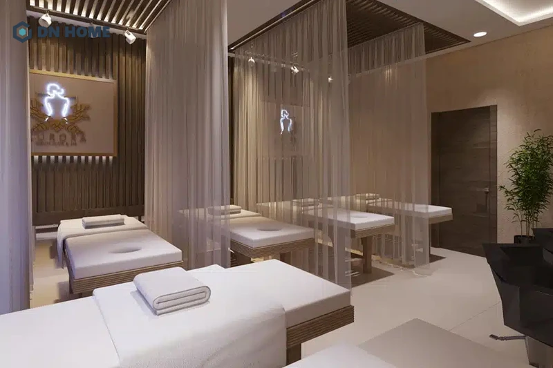 Hệ thống đèn được thiết kế ấn tượng trong spa trị liệu hiện đại