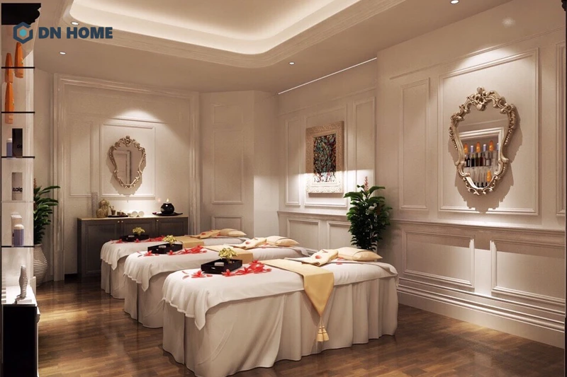 Gam màu trung tính thường được sử dụng trong không gian spa trị liệu tân cổ điển