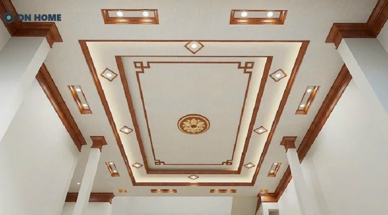 Trần nhựa phòng khách thiết kế theo phong cách tân cổ điển