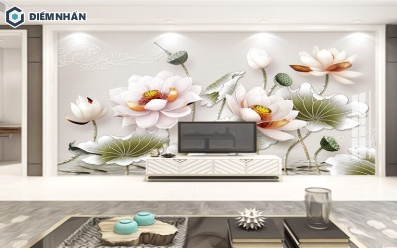 Tranh chủ đề đầm sen, hoa sen đơn giản nhưng không kém phần tinh tế