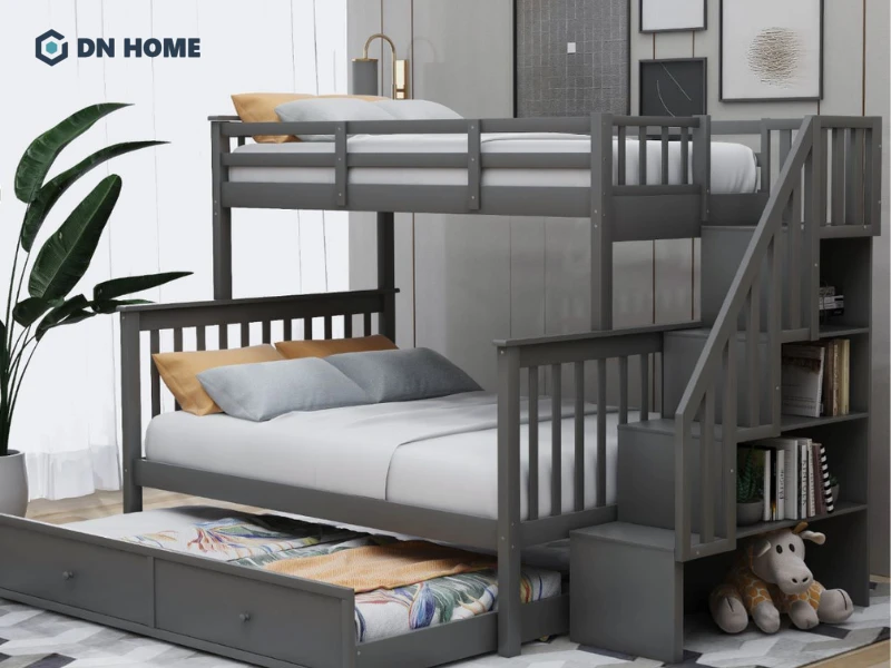 Giường tầng gỗ với kích thước tiêu chuẩn, phù hợp không gian gia đình