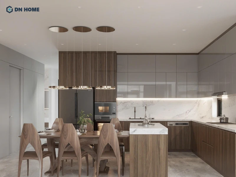 Không gian bếp mở mang lại cảm giác thông thoáng cho nhà cấp 4