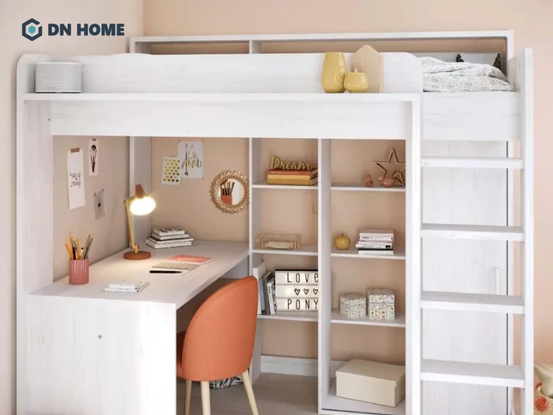 Giường tầng kết hợp bàn học giúp tối ưu diện tích phòng, tạo sự thoáng đãng