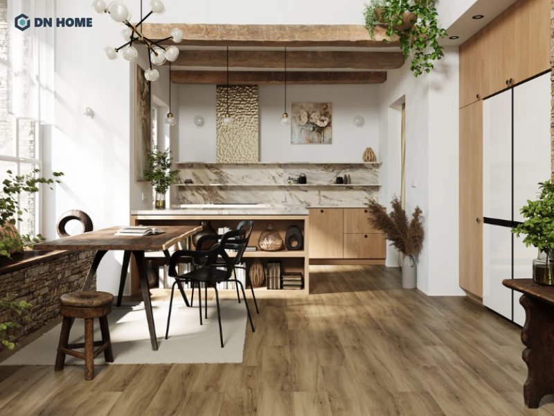 Mẫu bếp nhà cấp 4 mang phong cách tối giản nhưng vẫn đảm bảo tính thẩm mỹ, công năng