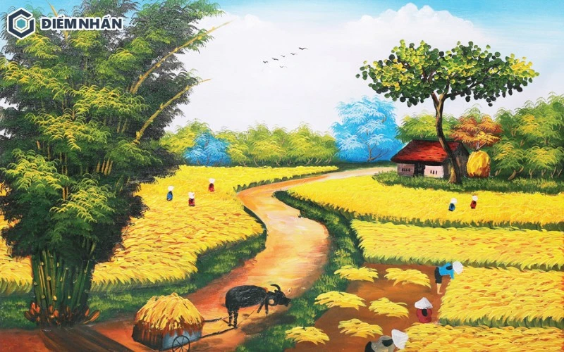 Cảnh người nông dân ở làng quê bận rộn thu hoạch lúa vào mùa vụ